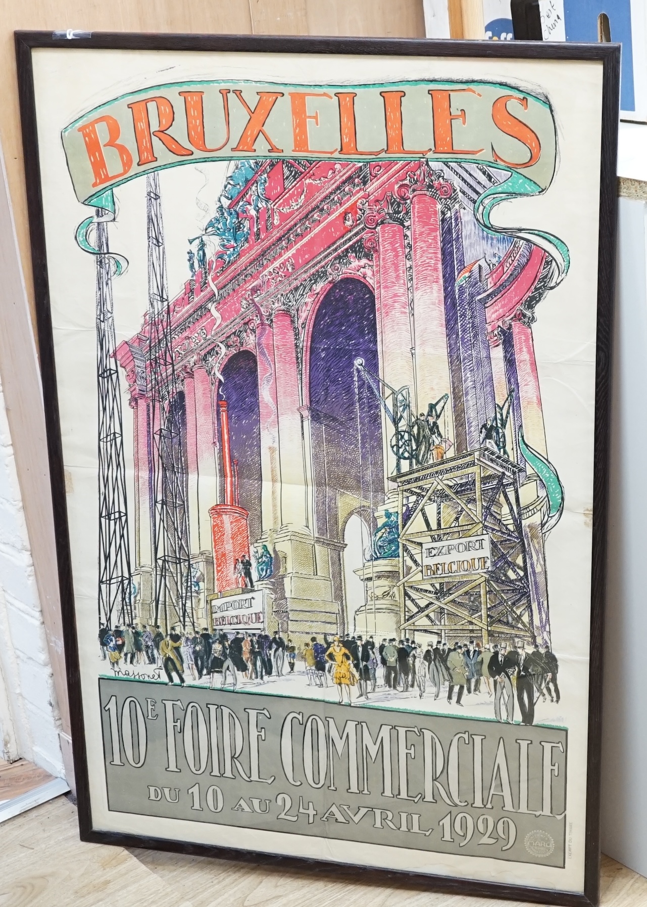 After Armand Massonet (1892-1979), a coloured poster, ‘’Bruxelles. 10e Foire Commerciale, April 1929’’, 99 x 64cm, framed